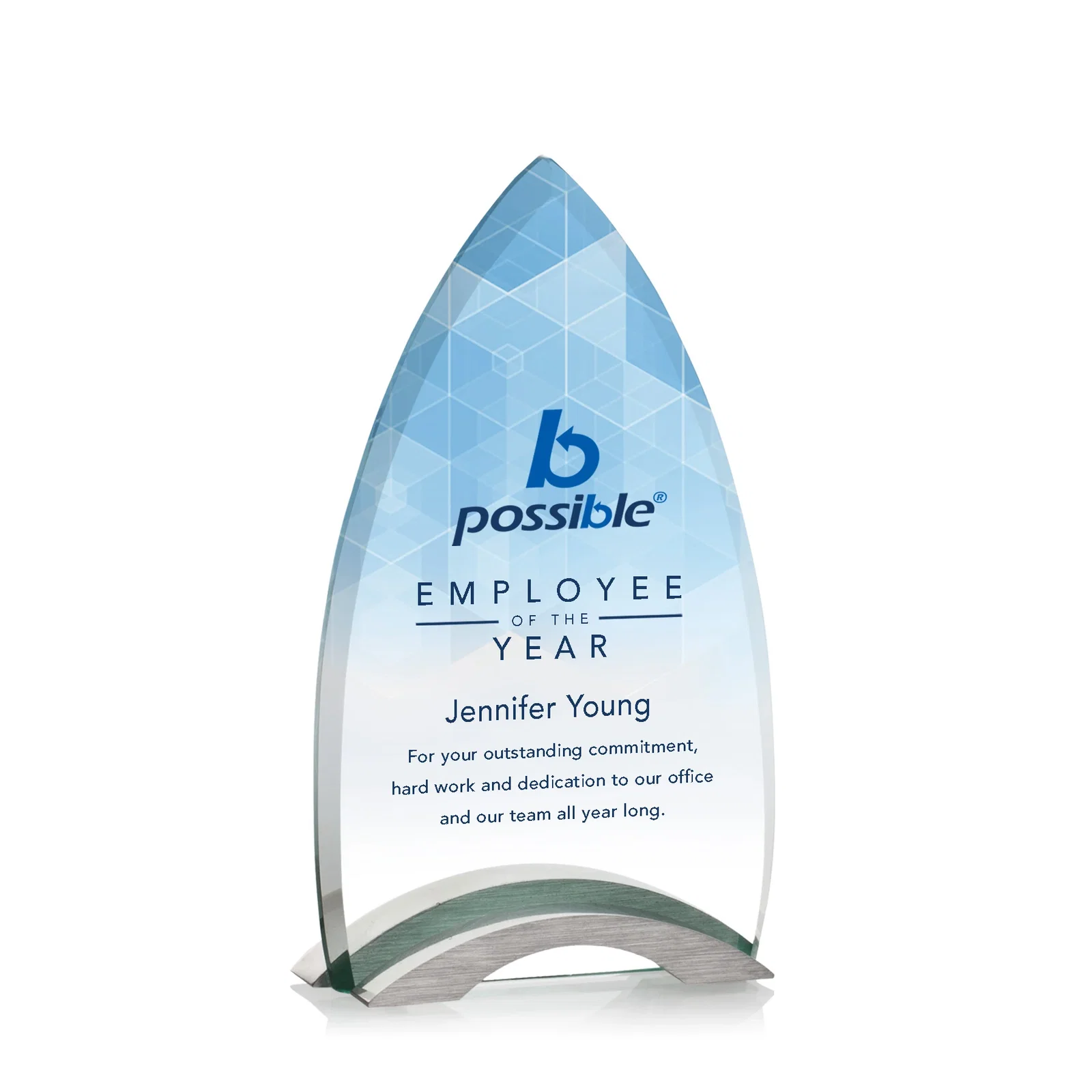 Custom Starfire Crystal Arrowhead Award With Etch And Print Combined for corporate award ceremonies