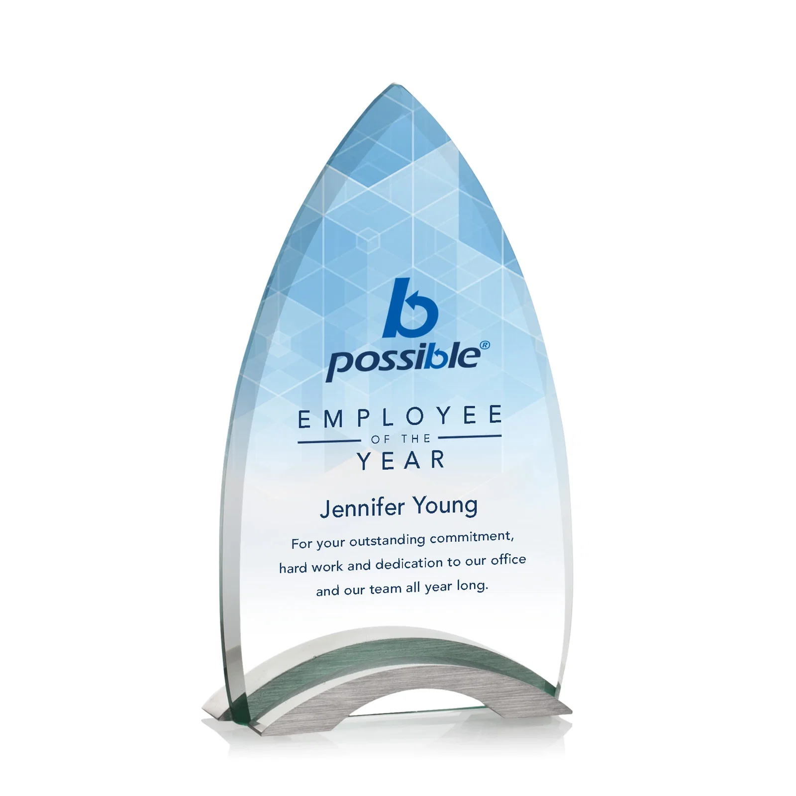 Custom Starfire Crystal Arrowhead Award With Etch And Print Combined for service anniversary gifts