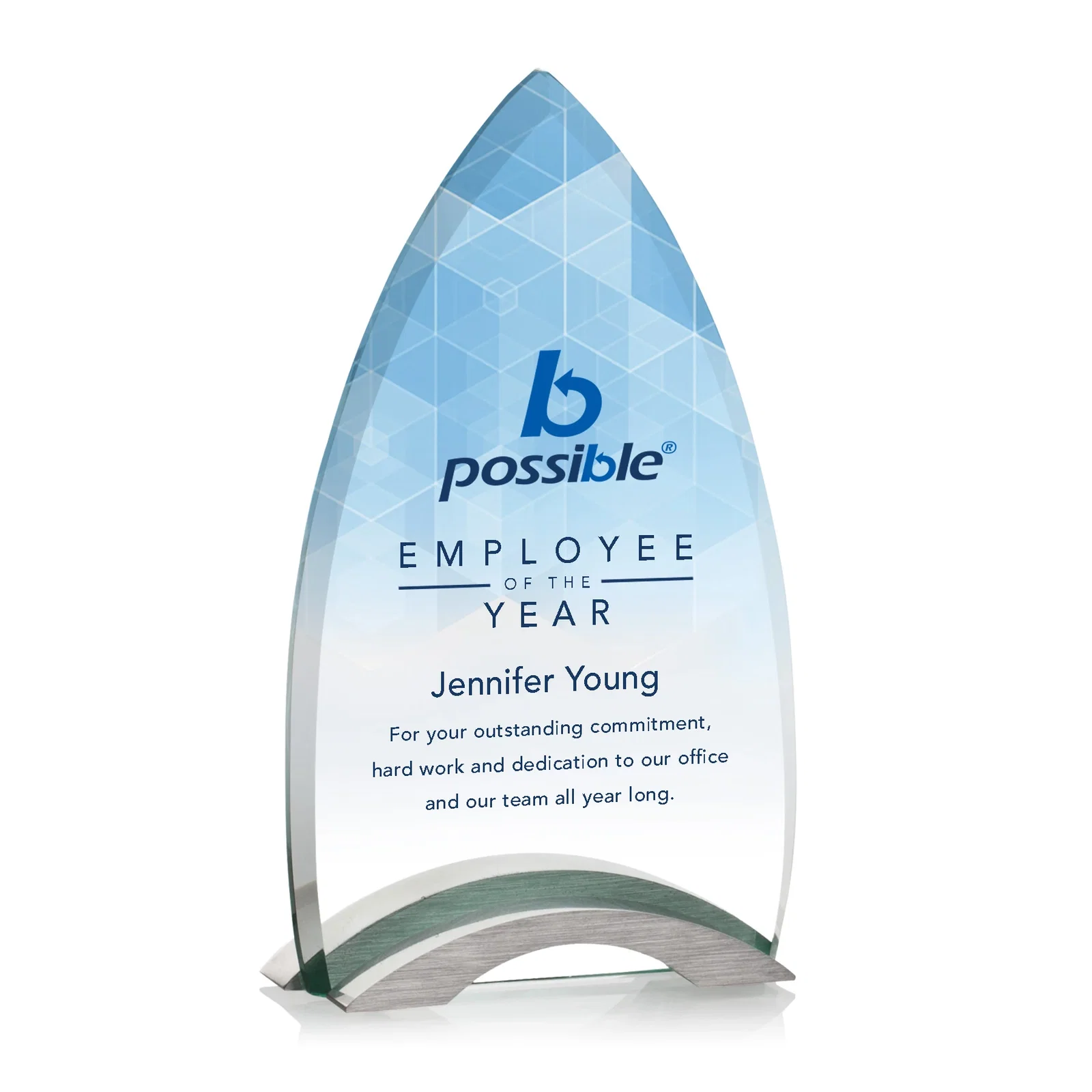 Custom Starfire Crystal Arrowhead Award With Etch And Print Combined for sales achievement awards