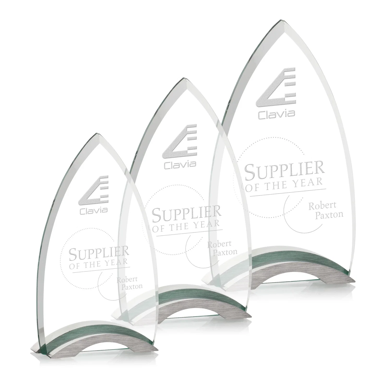 Custom Starfire Crystal Arrowhead Award With Etch And Print Combined for retirement presentations