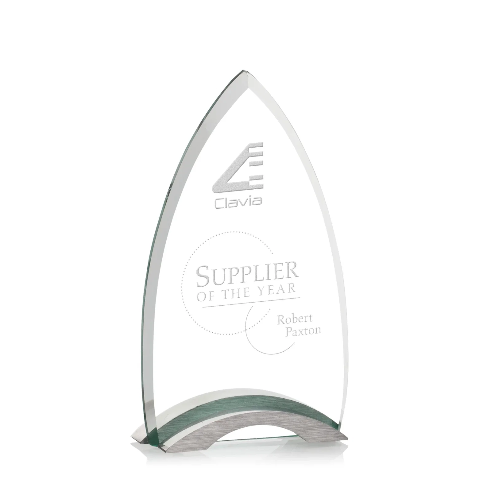 Custom Starfire Crystal Arrowhead Award With Etch And Print Combined for team milestone celebrations