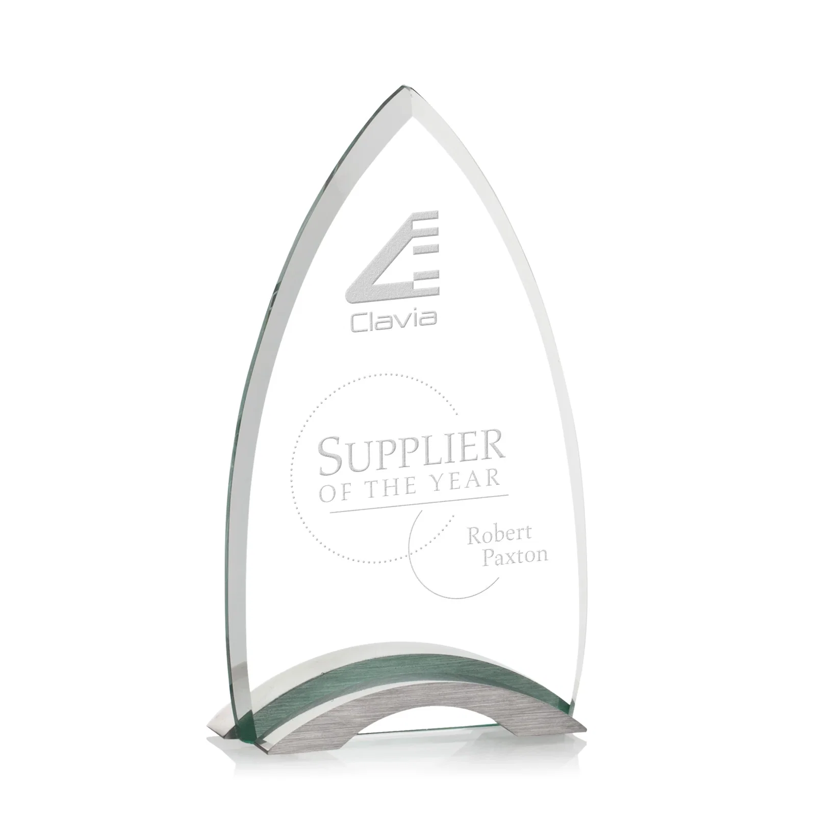 Custom Starfire Crystal Arrowhead Award With Etch And Print Combined for donor appreciation