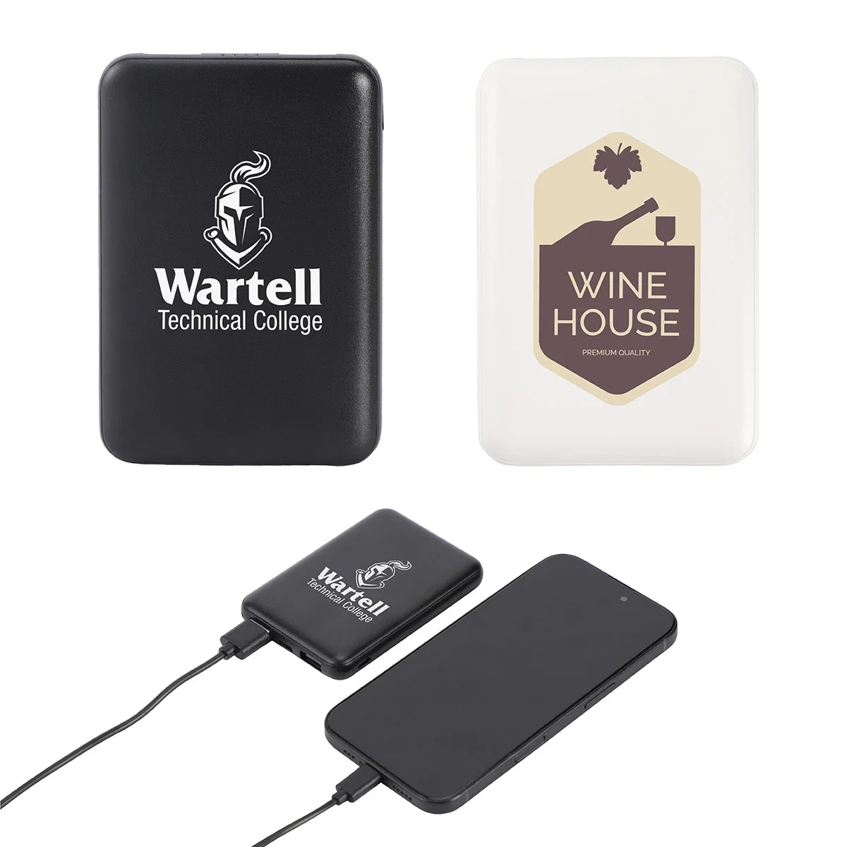 Custom Pavilion power bank, front view of the branded 5000mAh UL-Listed charger