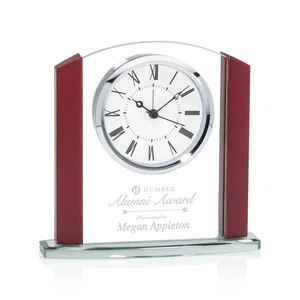Piano Finish Rosewood Desk Clock With Jade and Chrome Accents