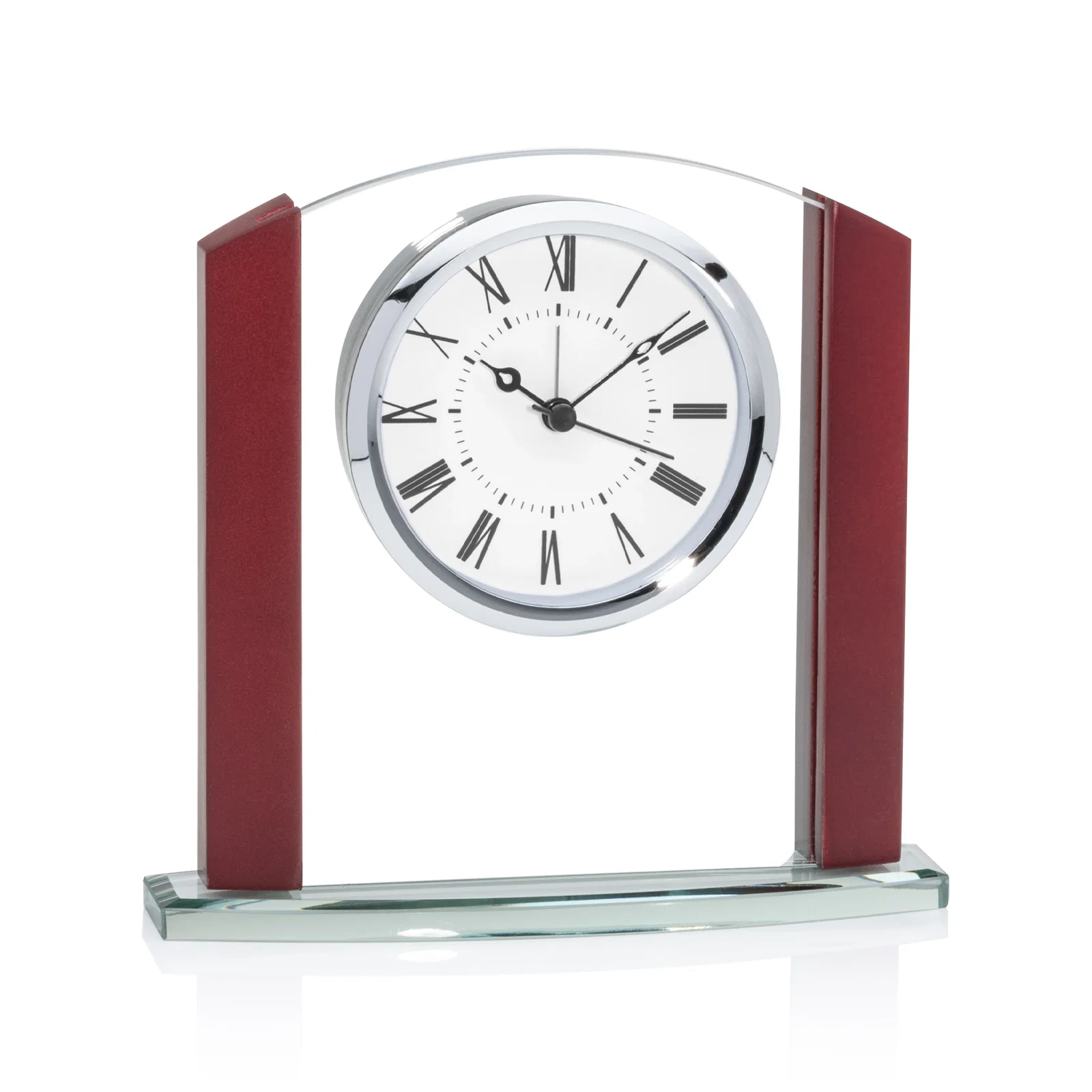 Custom Piano Finish Rosewood Desk Clock With Jade and Chrome Accents for corporate award ceremonies