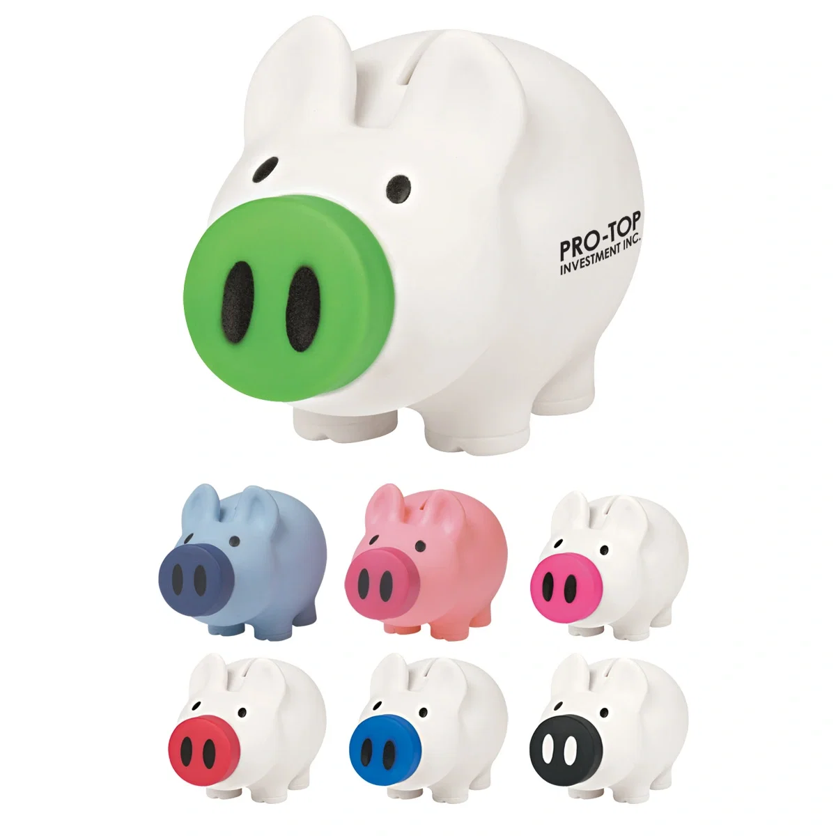 Piggy bank standing upright with a contrasting nose