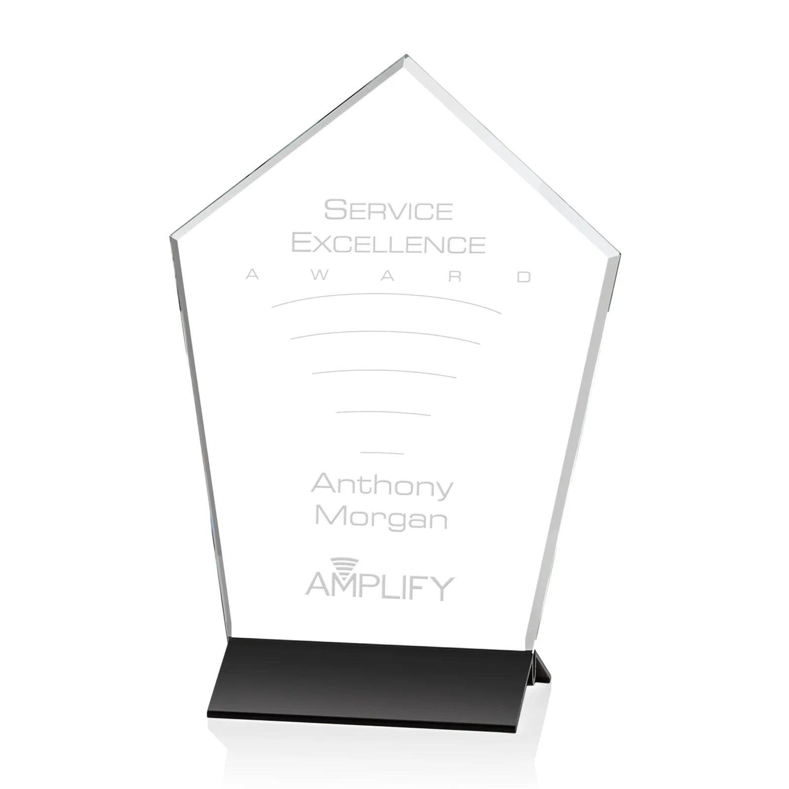Custom Starfire Crystal Award with Arrow-Point Top on Black Aluminum Base, metal awards for service anniversary gifts