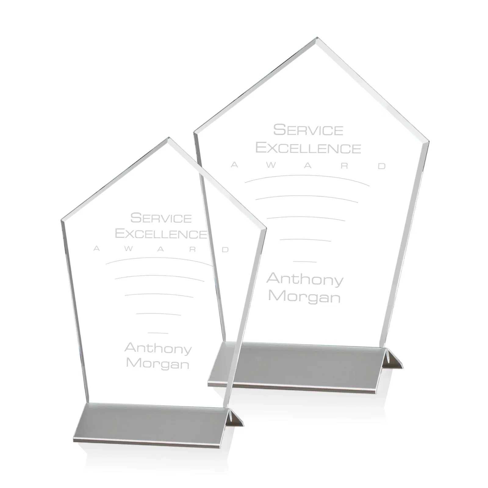 Custom Starfire Crystal Award with Arrow-Point Top on Black Aluminum Base, metal awards for sales achievement awards