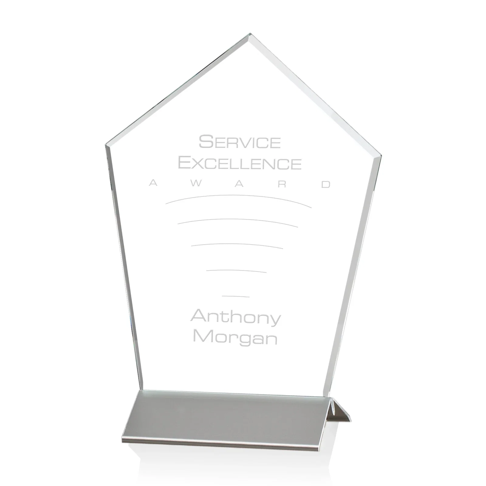 Custom Starfire Crystal Award with Arrow-Point Top on Black Aluminum Base, metal awards for team milestone celebrations