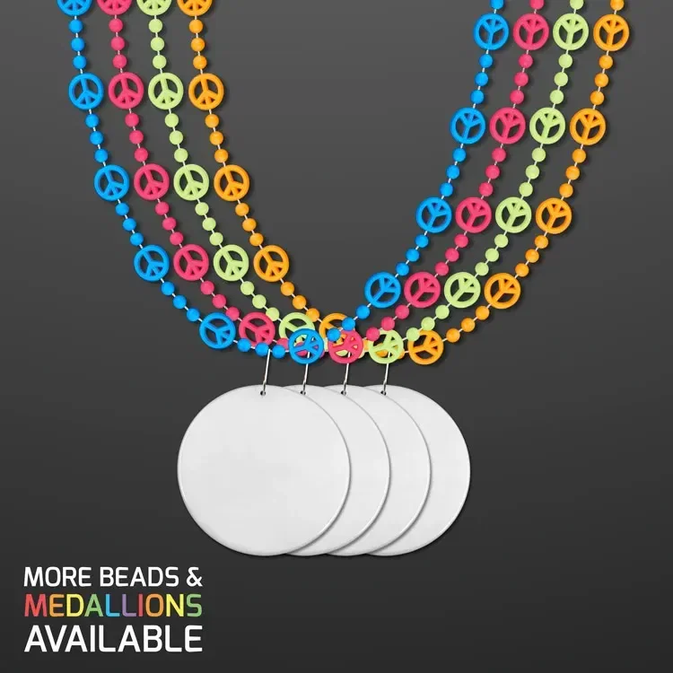 Peace Sign Bead Necklaces with White Medallion (NON-Light Up) — view 2