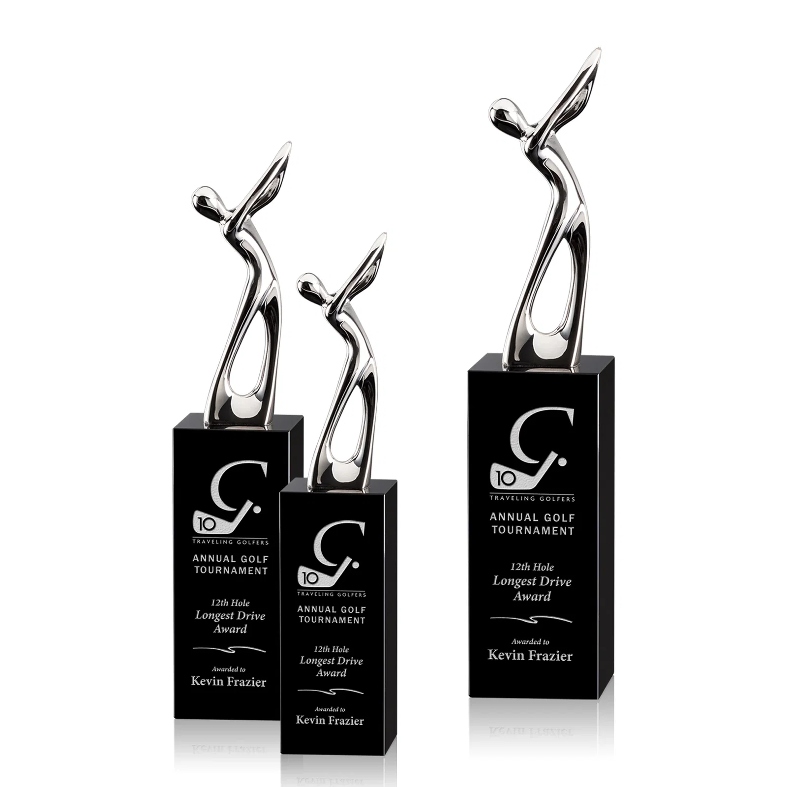 Custom Cast Metal Golfer Award on Black Optical Crystal Base for employee recognition