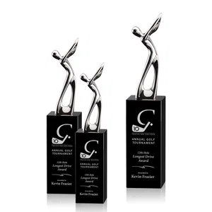 Cast Metal Golfer Award on Black Optical Crystal Base