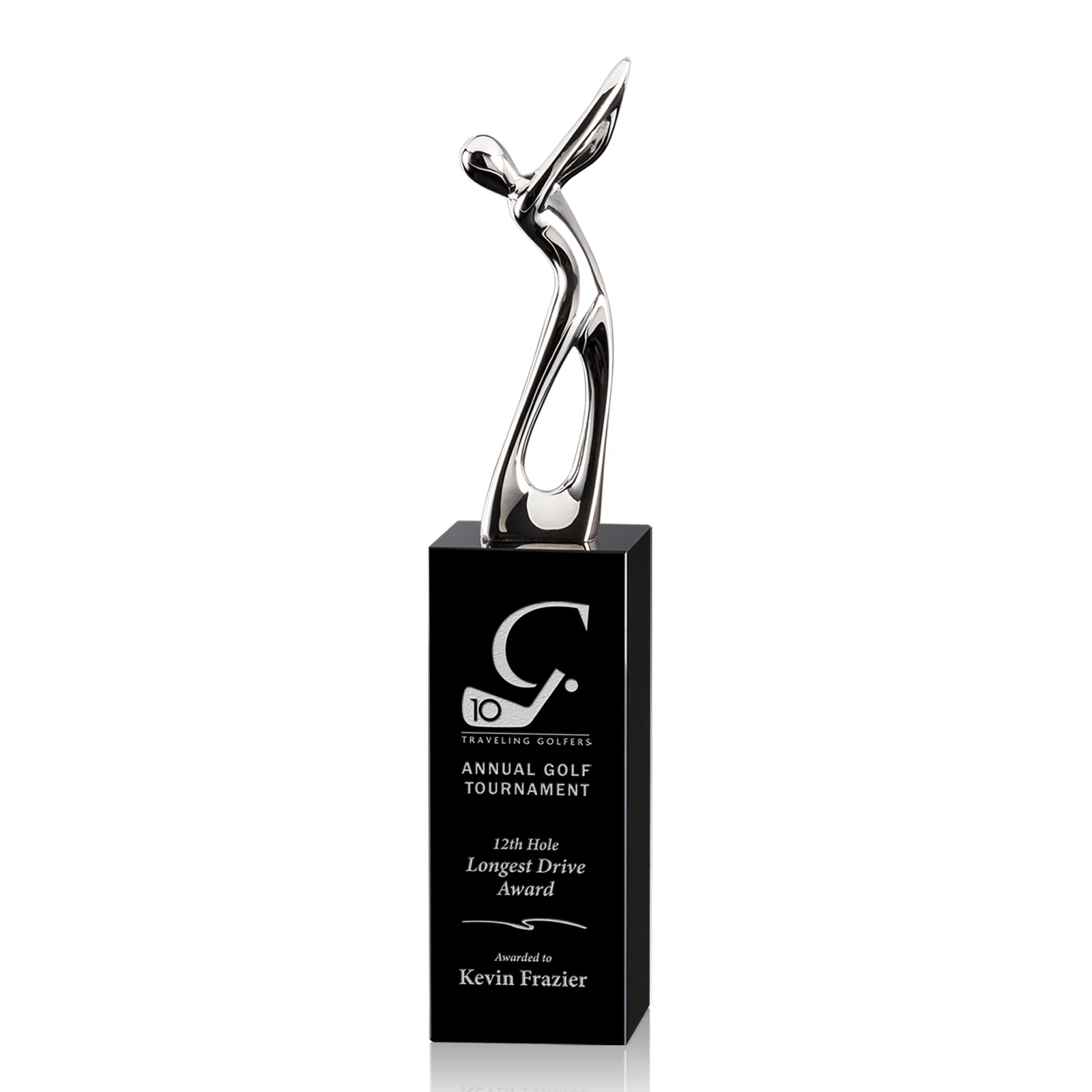 Custom Cast Metal Golfer Award on Black Optical Crystal Base for corporate award ceremonies