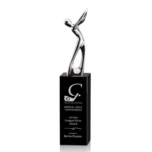 Cast Metal Golfer Award on Black Optical Crystal Base