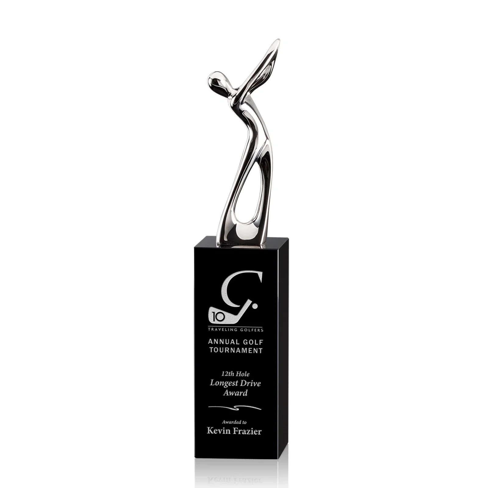 Custom Cast Metal Golfer Award on Black Optical Crystal Base for service anniversary gifts