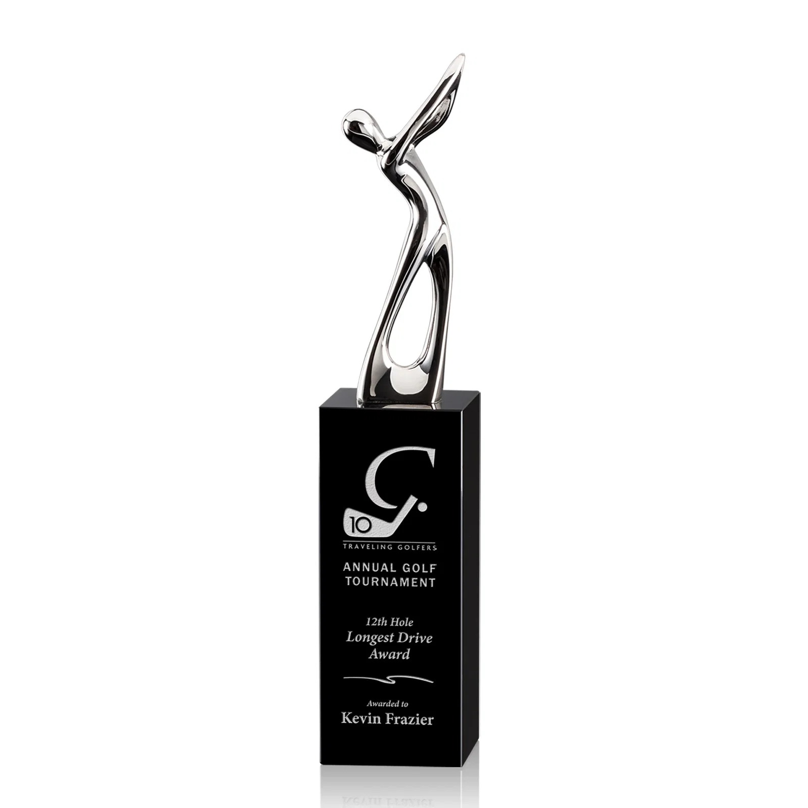Custom Cast Metal Golfer Award on Black Optical Crystal Base for sales achievement awards