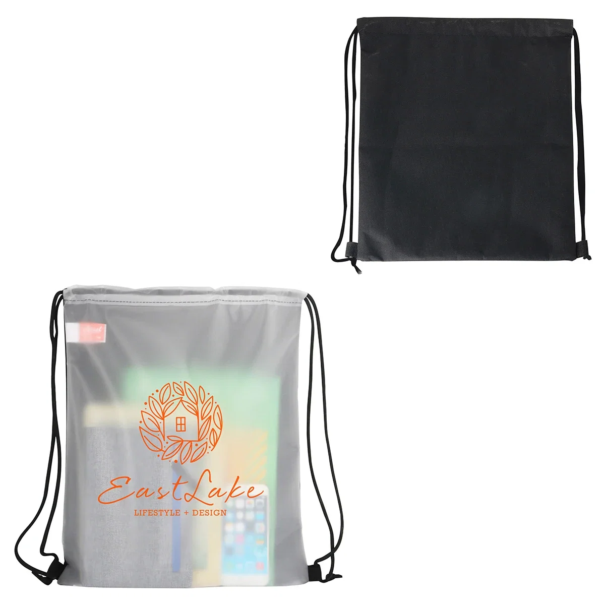 Custom Pearl Soft-Touch Drawstring Bag, front view of the branded drawstring bag