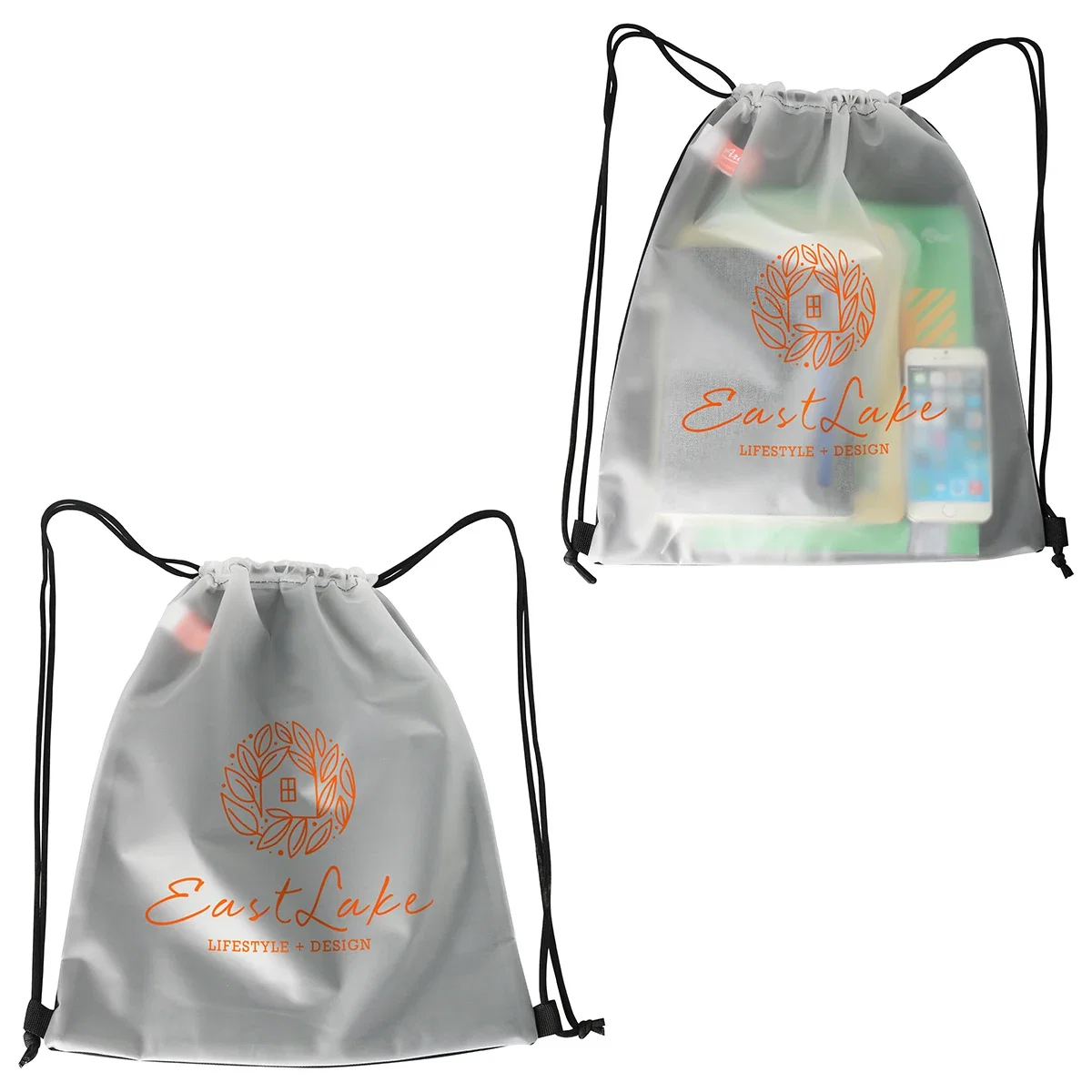 Side profile of the promotional Pearl Soft-Touch Drawstring Bag