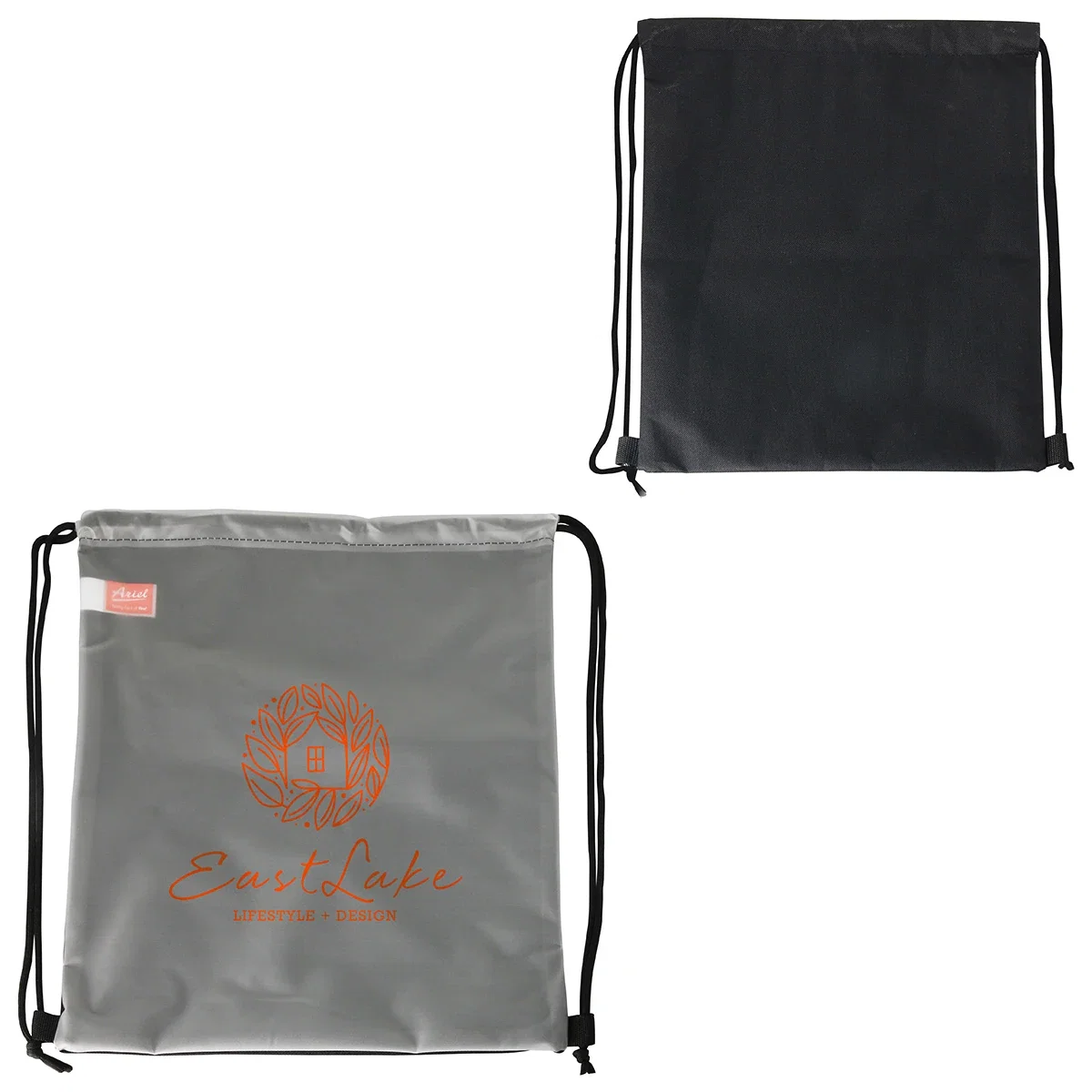 Close-up of the Pearl Soft-Touch Drawstring Bag's drawstring closure and imprint area
