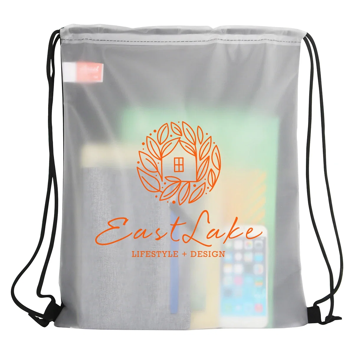 Pearl Soft-Touch Drawstring Bag in use, worn over the shoulder