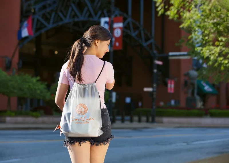 Pearl Soft-Touch Drawstring Bag shown in a color option variation