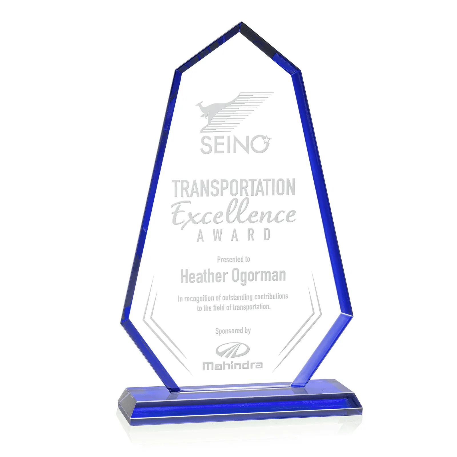 Custom Starfire Crystal Elongated Polygon Award with Colored Edges, awards for company anniversary events