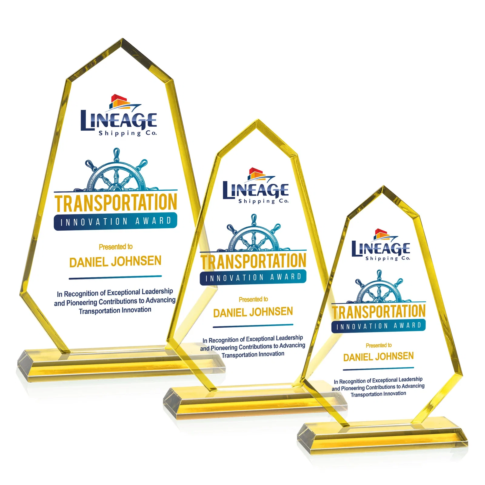 Personalized Starfire Crystal Elongated Polygon Award with Colored Edges, awards for retirement presentations