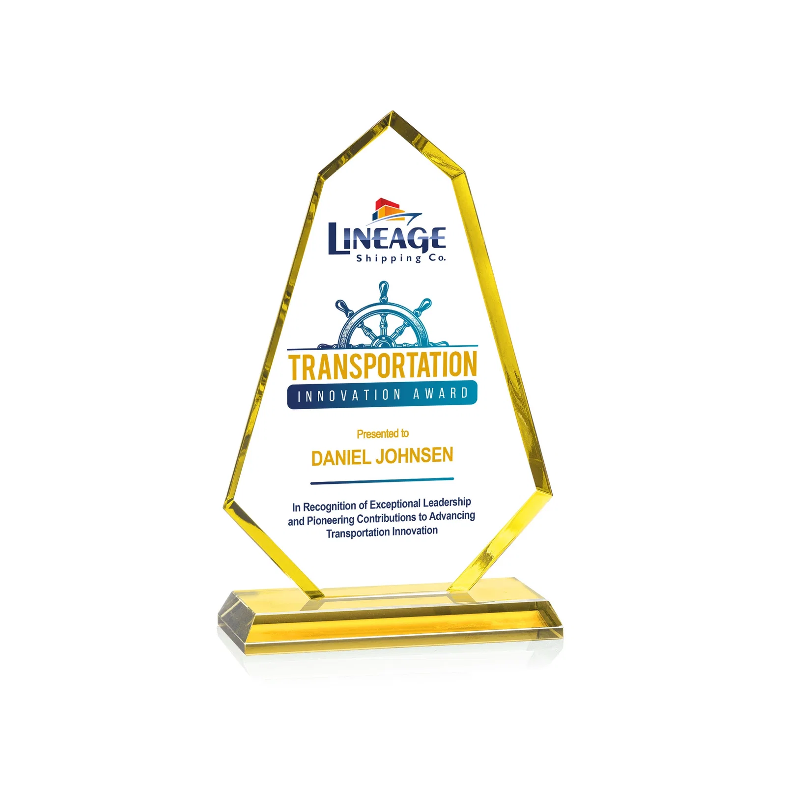 Personalized Starfire Crystal Elongated Polygon Award with Colored Edges, awards for team milestone celebrations