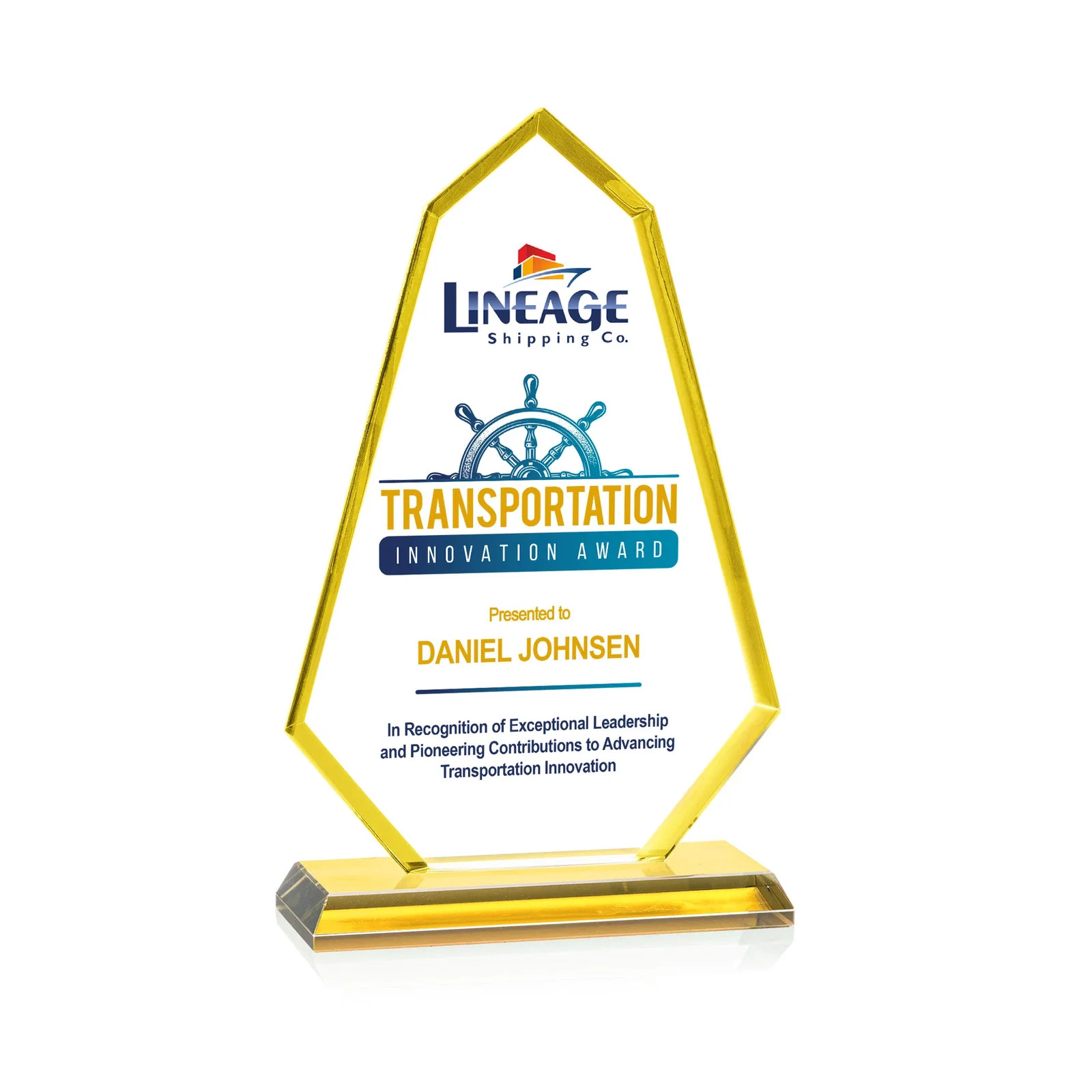 Personalized Starfire Crystal Elongated Polygon Award with Colored Edges, awards for donor appreciation