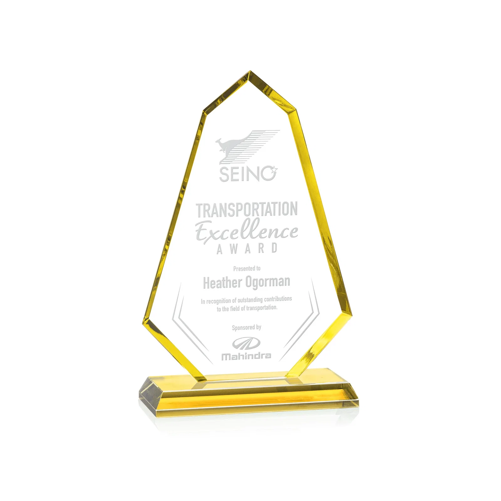 Custom Starfire Crystal Elongated Polygon Award with Colored Edges, awards for corporate award ceremonies