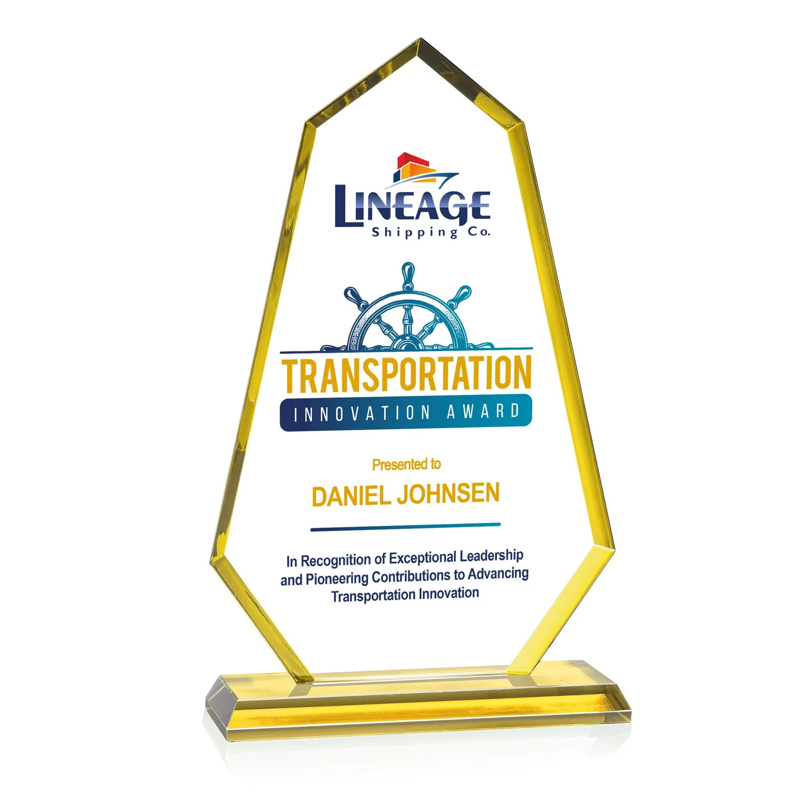 Personalized Starfire Crystal Elongated Polygon Award with Colored Edges, awards for graduation ceremonies