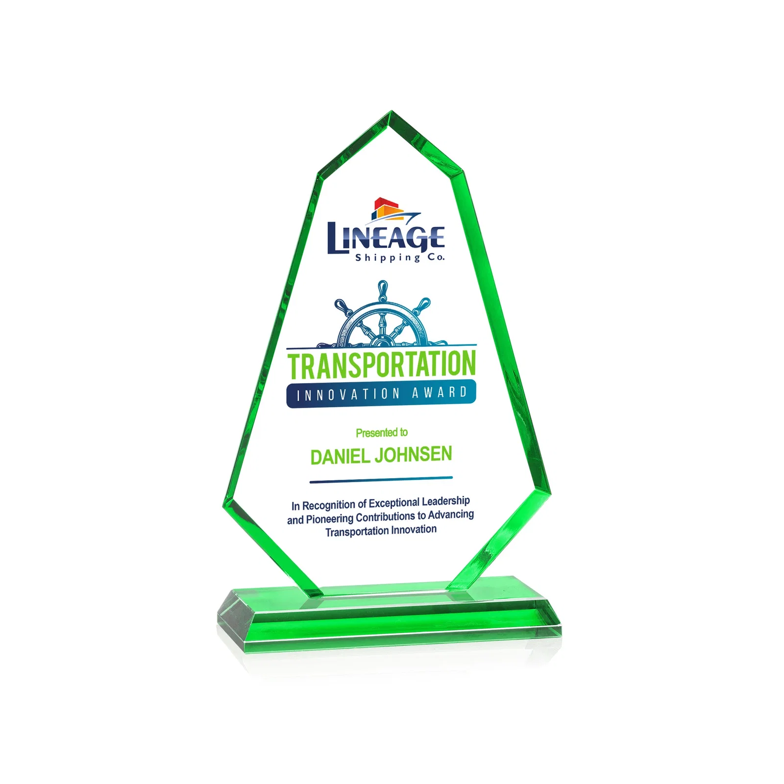 Personalized Starfire Crystal Elongated Polygon Award with Colored Edges, awards for volunteer appreciation
