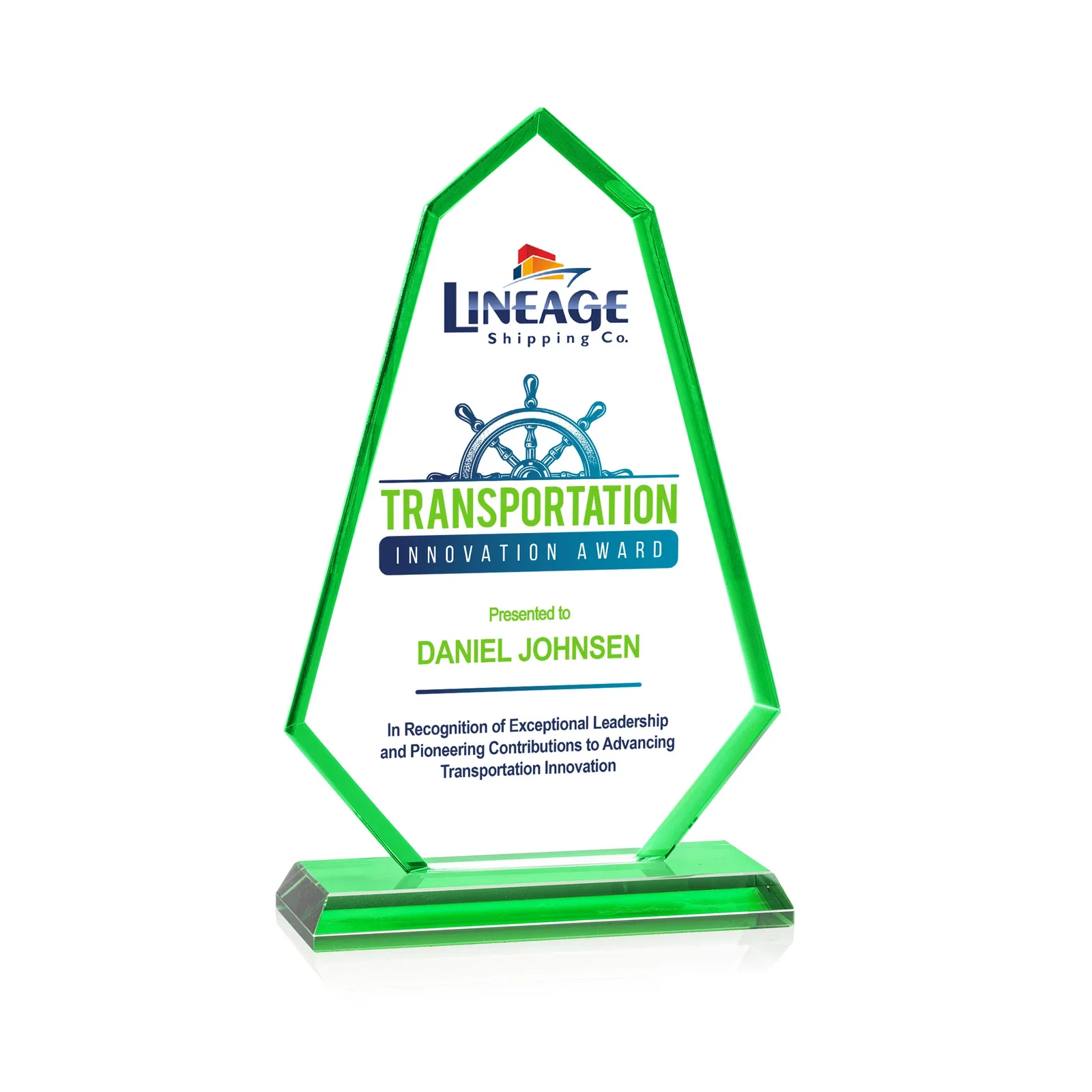 Personalized Starfire Crystal Elongated Polygon Award with Colored Edges, awards for dealer and partner awards