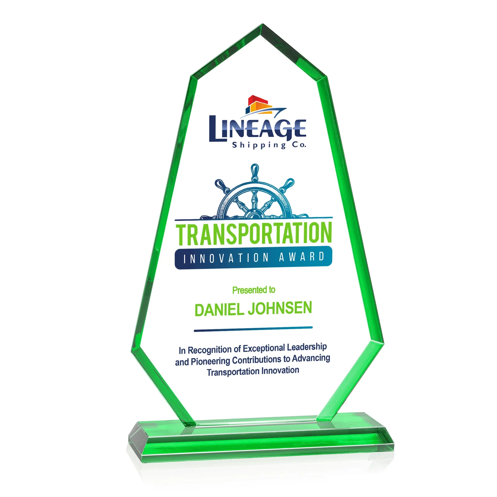 Personalized Starfire Crystal Elongated Polygon Award with Colored Edges, awards for company anniversary events