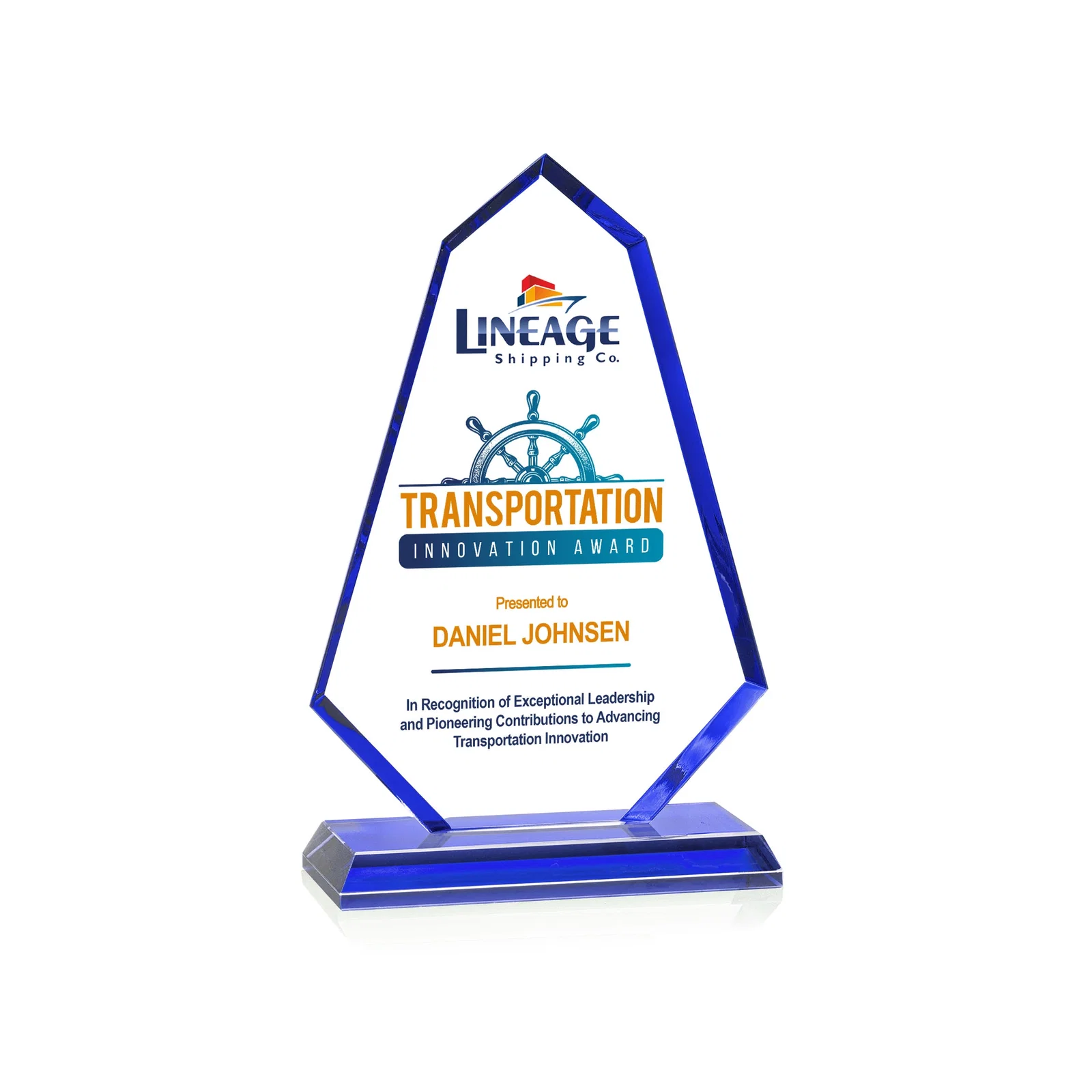 Promotional Starfire Crystal Elongated Polygon Award with Colored Edges, awards for corporate award ceremonies