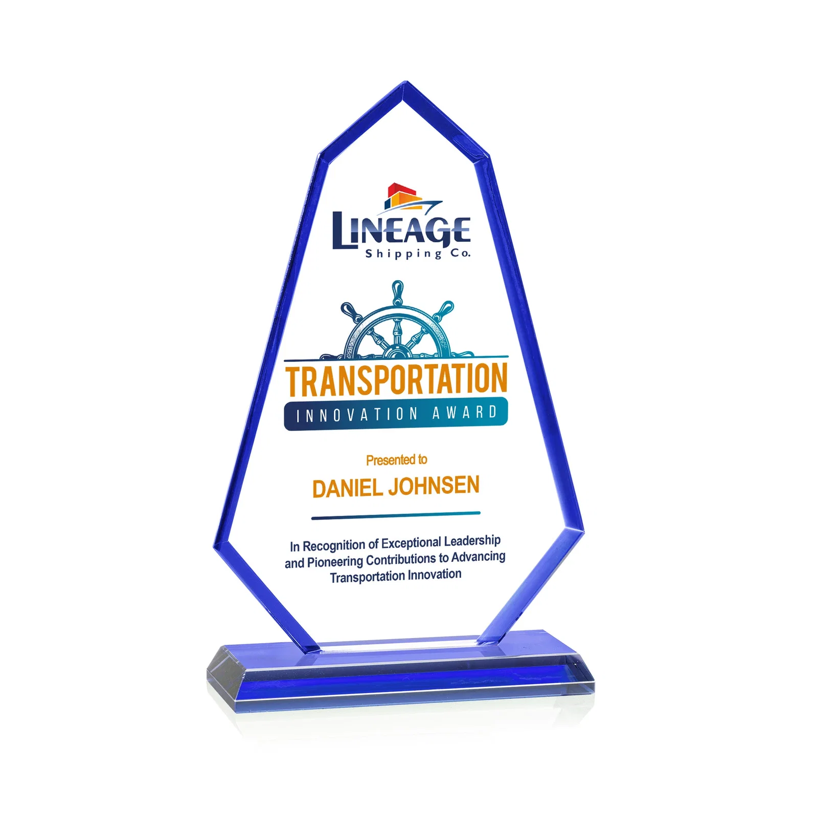 Promotional Starfire Crystal Elongated Polygon Award with Colored Edges, awards for service anniversary gifts