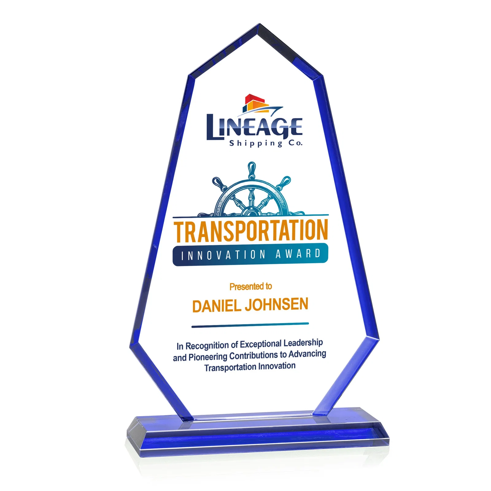 Promotional Starfire Crystal Elongated Polygon Award with Colored Edges, awards for sales achievement awards