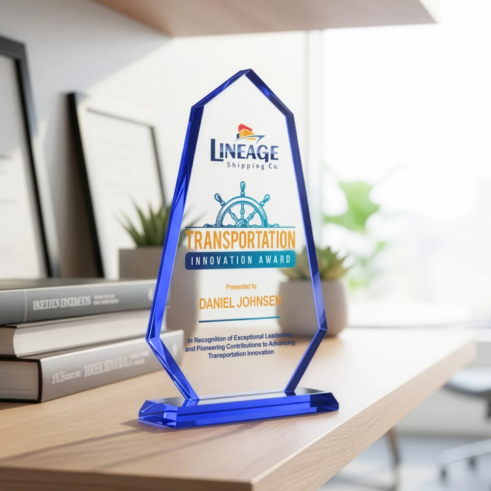 Promotional Starfire Crystal Elongated Polygon Award with Colored Edges, awards for retirement presentations