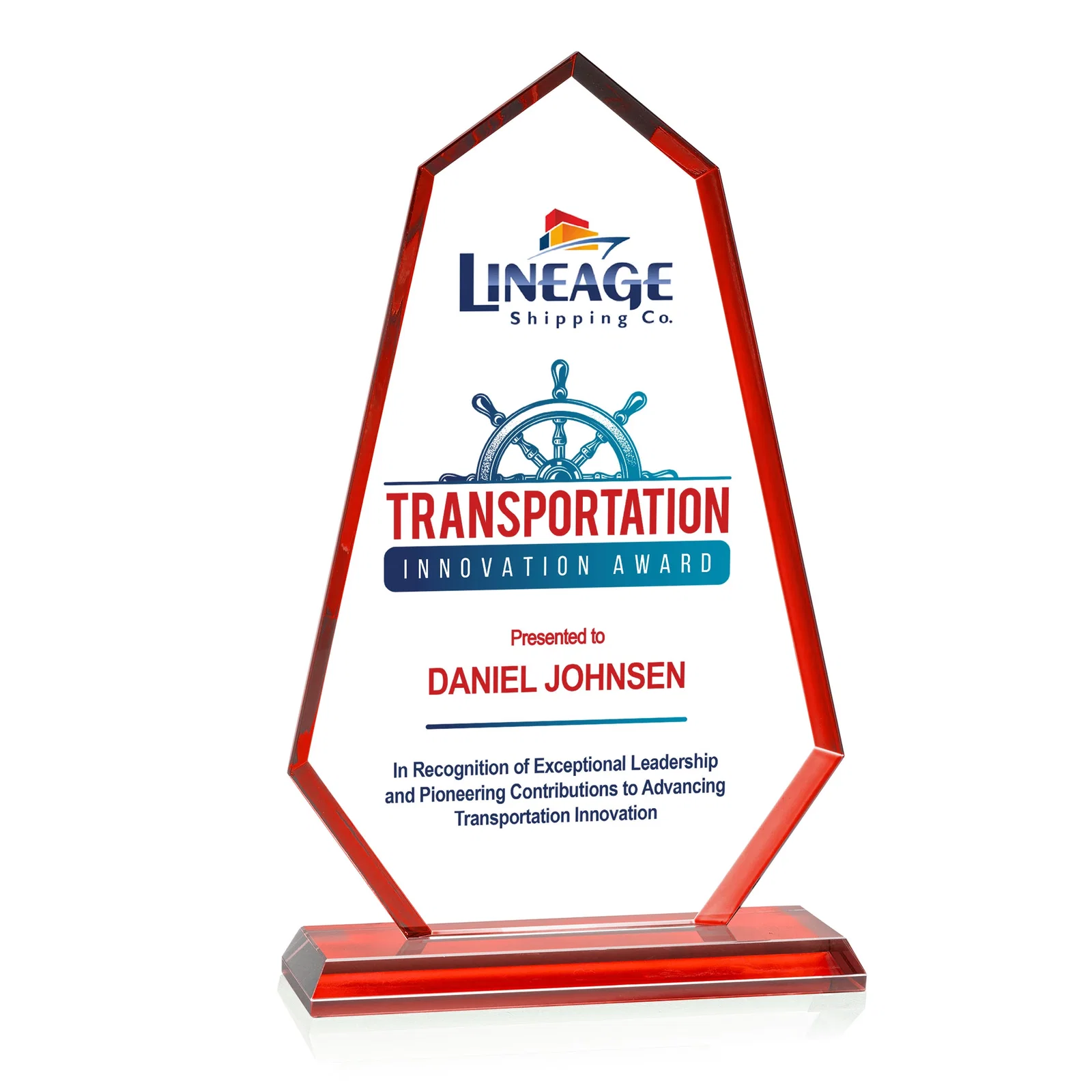Promotional Starfire Crystal Elongated Polygon Award with Colored Edges, awards for safety achievement programs