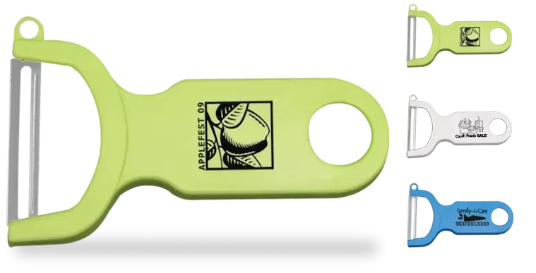 Peeler-Pal Vegetable Peeler. Stainless steel vegetable peeler with vinyl blade guard for grocery store giveaways