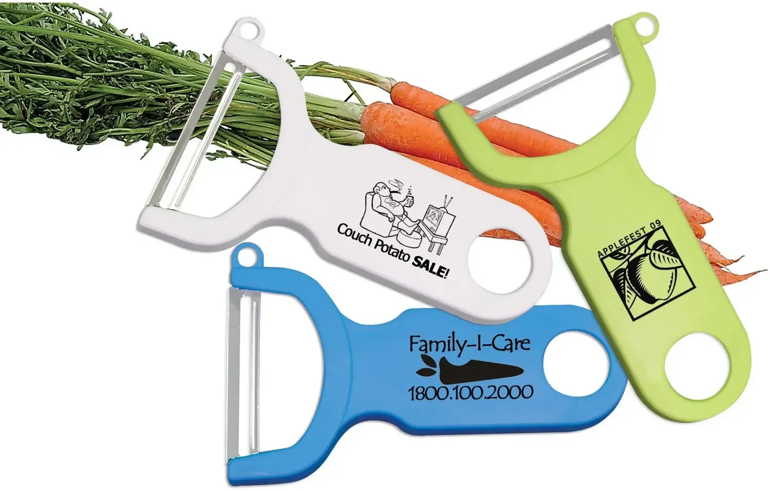 Peeler-Pal Vegetable Peeler. Stainless steel vegetable peeler with vinyl blade guard for grocery store giveaways, view 3