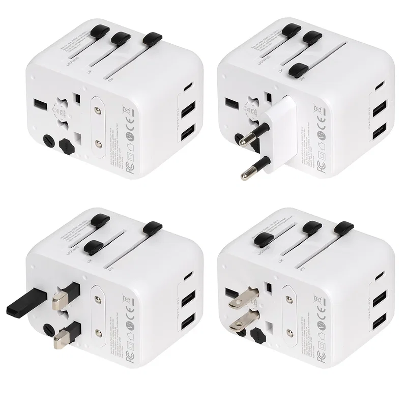 Pegasus Travel Adapter shown in side profile, promotional travel adapter view