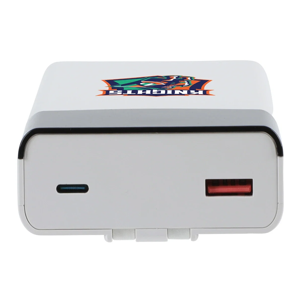 Close-up of the Pemberley Power Bank's built-in cable connectors