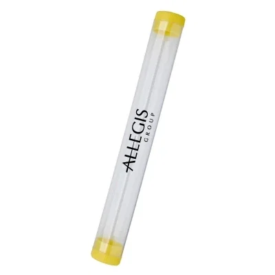 Yellow cap detail at the end of the clear cylinder