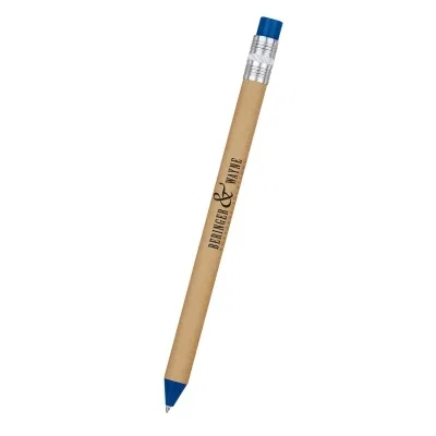 Ballpoint pen with a natural paper barrel styled like a pencil