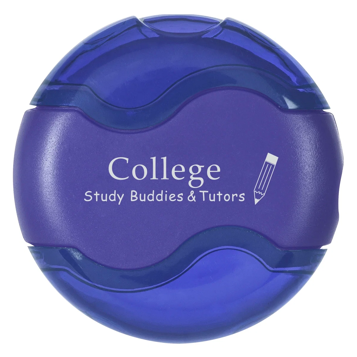 Round pencil sharpener with a built in eraser end