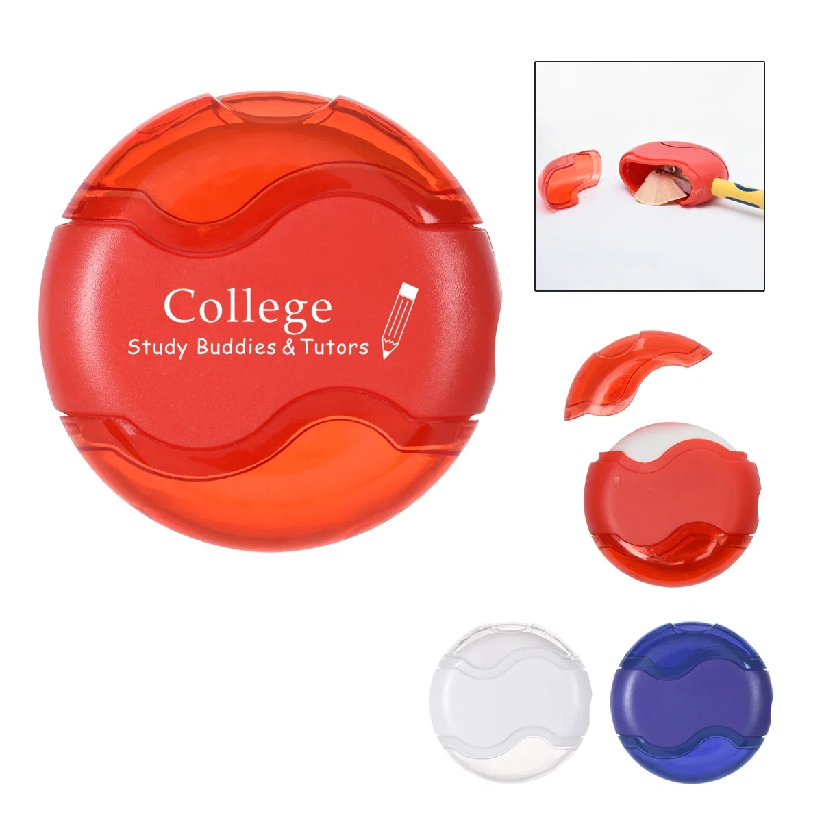 Compact sharpener and eraser combination under two inches wide
