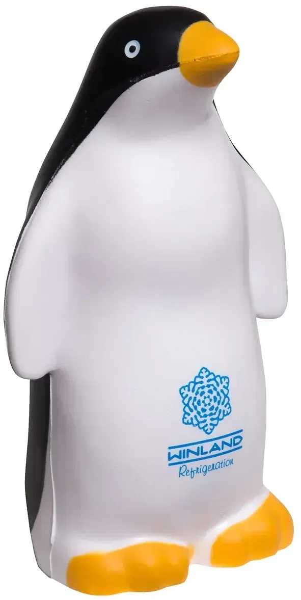 Penguin Stress Reliever, a custom logo penguin-shaped promotional foam stress ball for desks