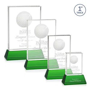 Optical Crystal Rectangle Golf Award with Ball Molded on Back