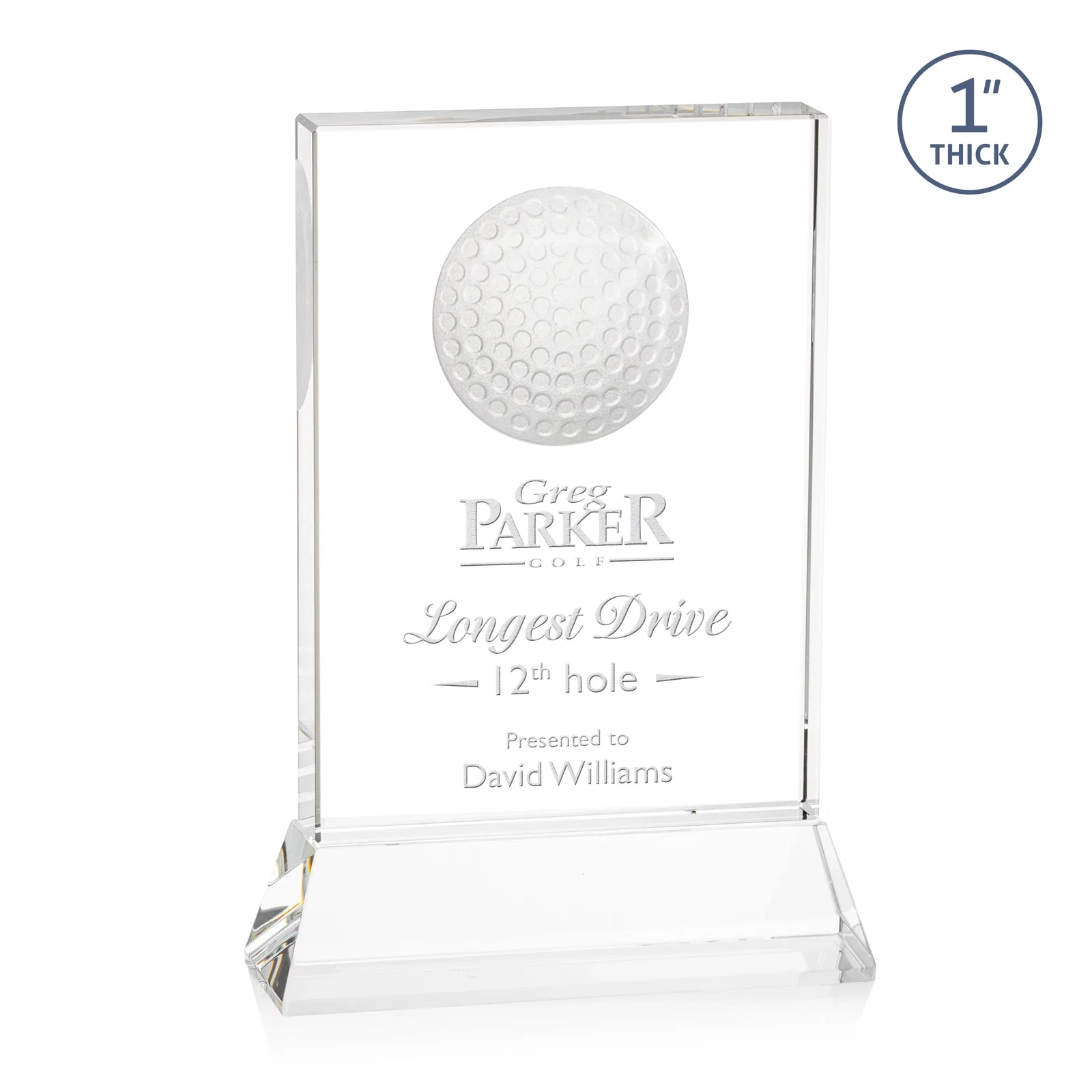Custom Optical Crystal Rectangle Golf Award with Ball Molded on Back for volunteer appreciation